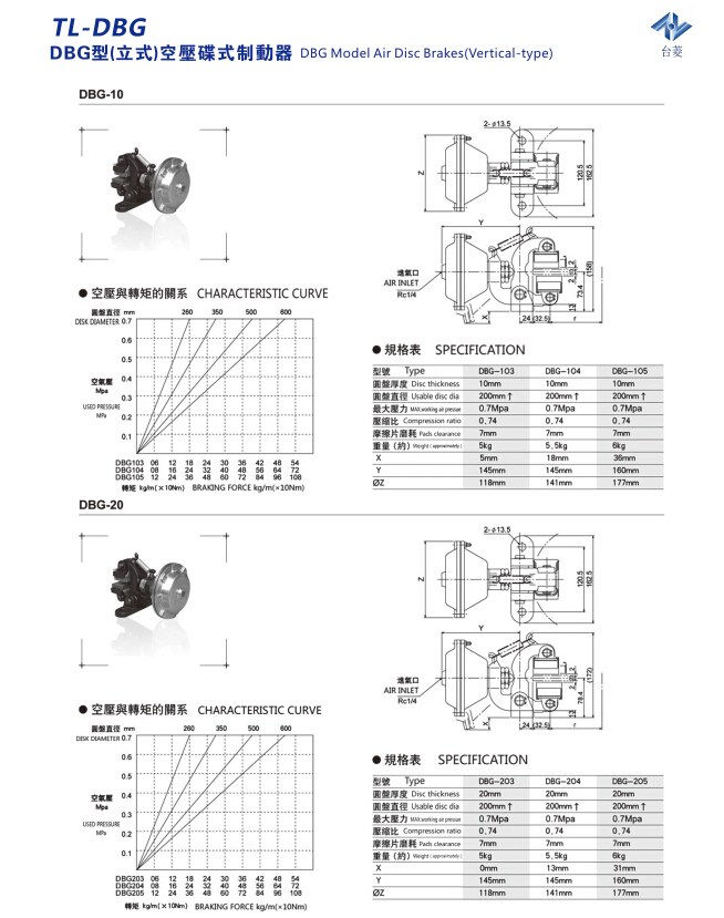 立式空壓碟式制動(dòng)器DBG型規(guī)格型號(hào)尺寸參數(shù)表 立式空壓碟式制動(dòng)器DBG型規(guī)格型號(hào)尺寸參數(shù)表